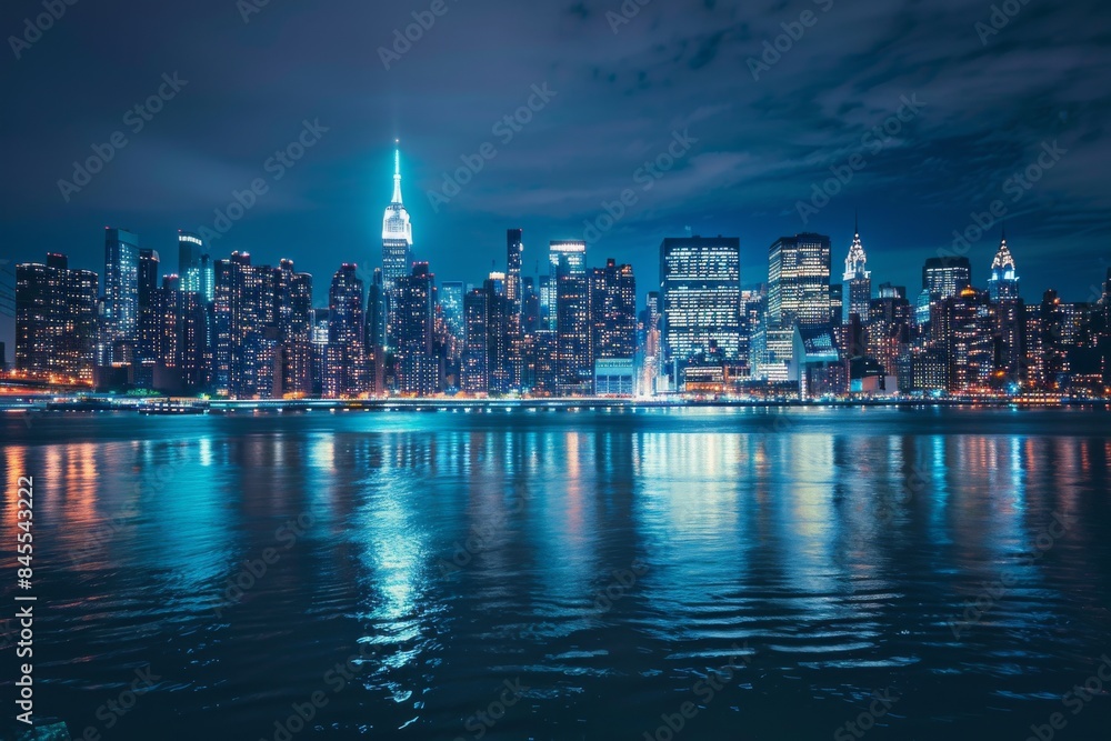 A mesmerizing city skyline at midnight, pulsating with the lively energy of urban life in the USA. A mesmerizing city skyline at midnight, pulsating with the lively energy of urban life in the USA.