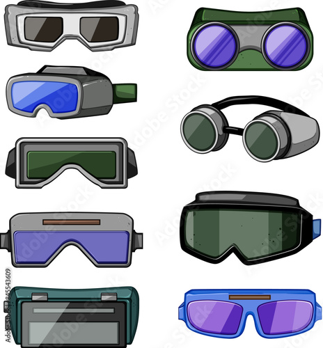 goggles welding set cartoon. equipment ski, welder construction, work glass goggles welding sign. isolated symbol vector illustration