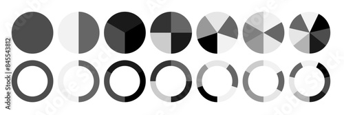 Segment infographic. Pie chart icons. 2,3,6,10,20 circle section graph. Wheel round diagram part symbol. Vector