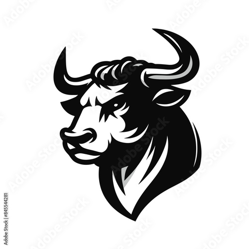 mascot logo of a bull in black and white silhouette