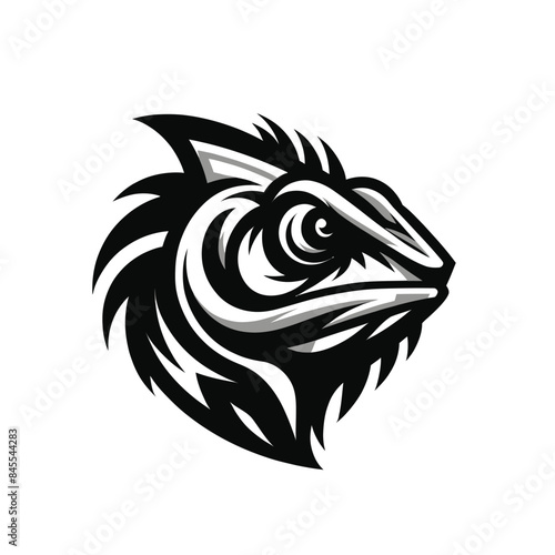 mascot logo of a chameleon in black and white silhouette