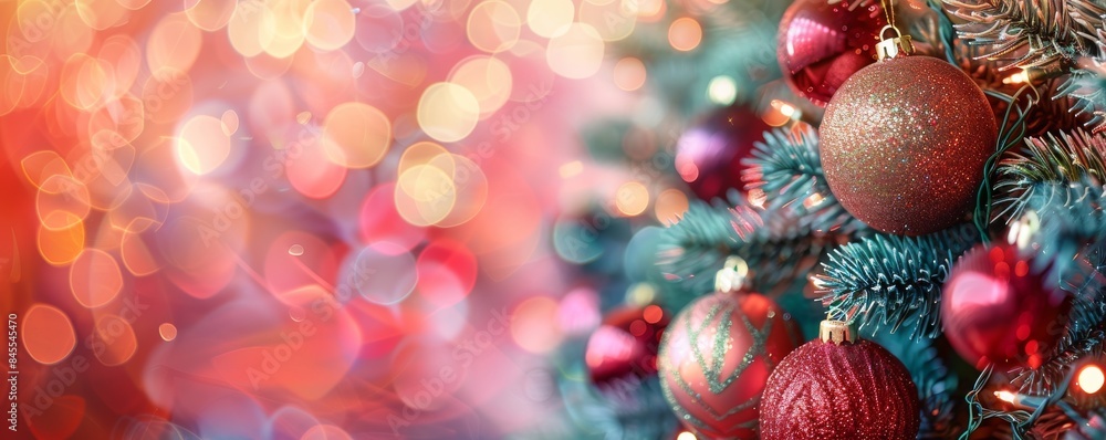 A Christmas tree with many red and gold ornaments. The tree is surrounded by a blurry background A Christmas tree with many red and gold ornaments. The tree is surrounded by a blurry background