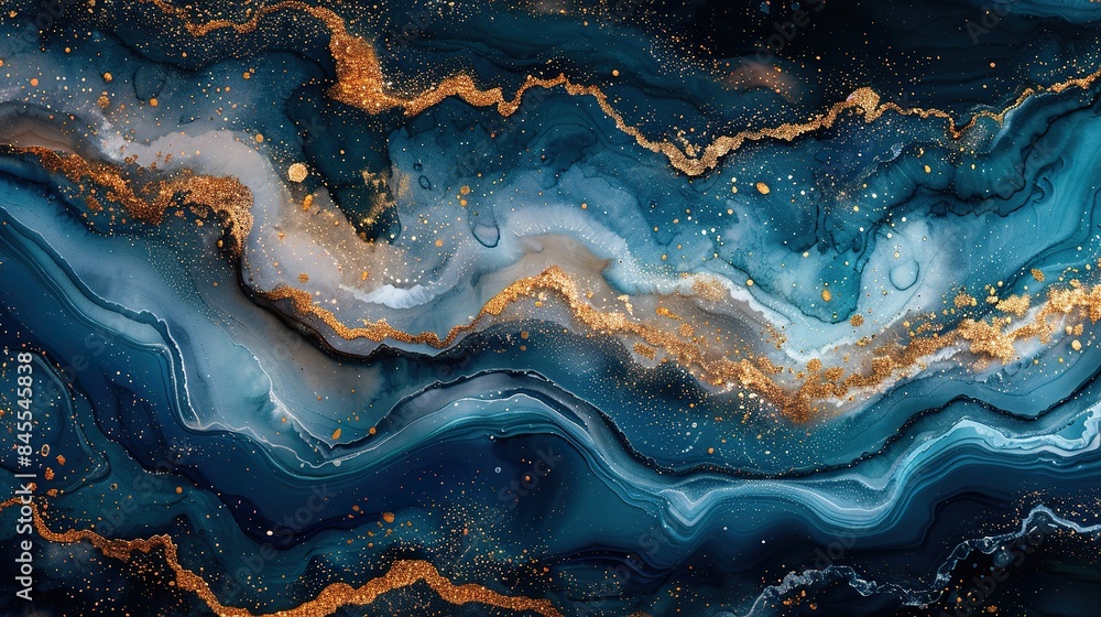 Fototapeta premium Abstract Marble Painting with Blue and Gold Colors