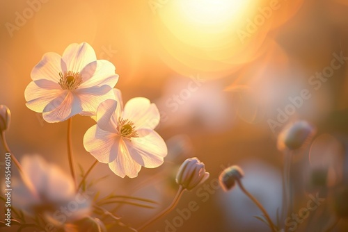 A close-up of a wildflower s delicate petals illuminated by the soft golden light of the Midnight Sun  capturing the resilience and beauty of nature in Iceland.