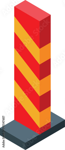 Red and yellow striped traffic bollard standing on a square base, an isometric icon