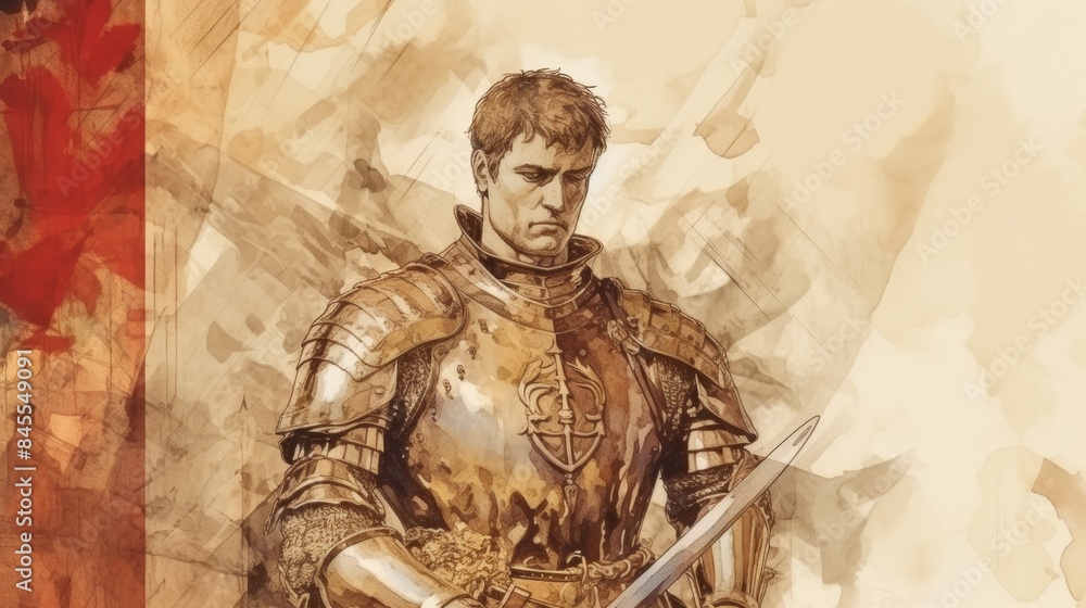 Obraz premium The painting of St. Florian of Lorch in Martyrdom in 3rd-Century Austria, Beige Background, Copyspace,Christian banner