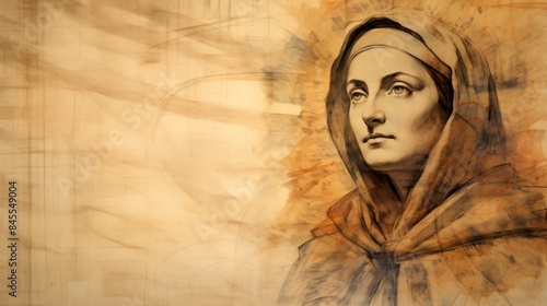 The painting of St. Catherine of Ricci in Vision in 16th-Century Italian Convent, Beige Background, Copyspace,Christian banner photo