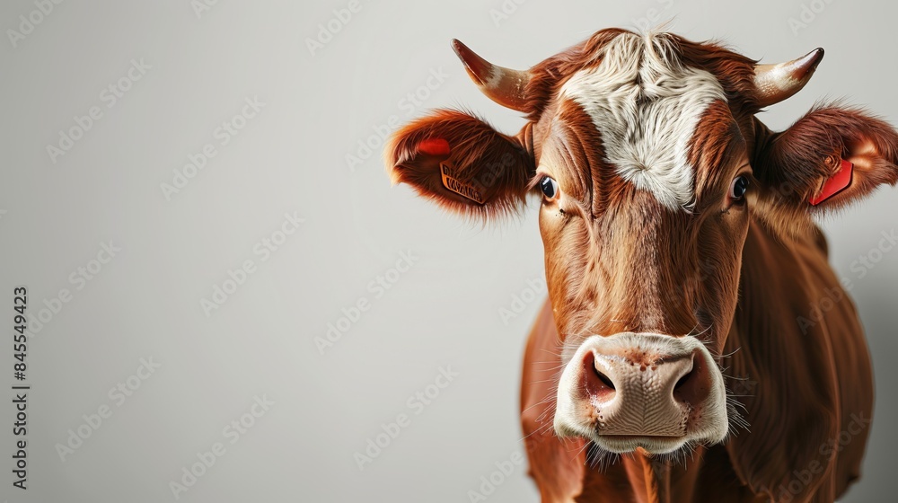 The flag of Switzerland with a cow, white background, super realistic, copy space The flag of Switzerland with a cow, white background, super realistic, copy space