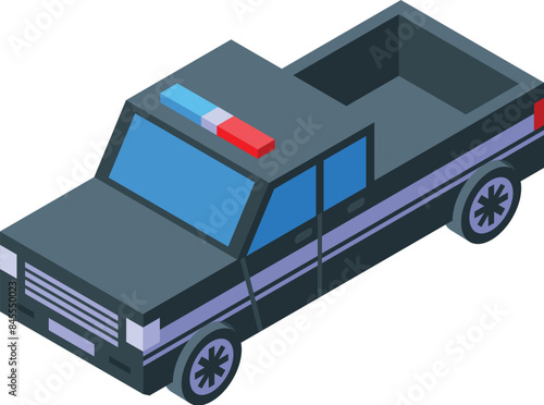 Isometric black police pickup truck for patrolling the city and ensuring public safety