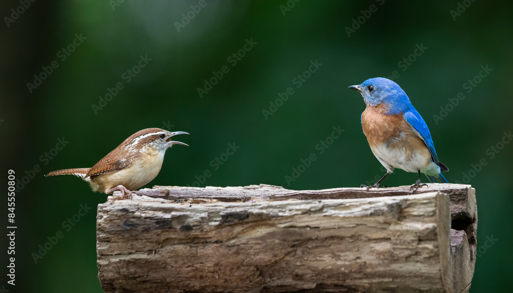 Fotografie wren and bluebird on perch