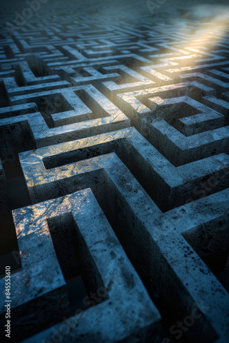 A maze highlighted by a beam of light