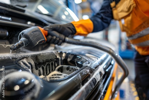 Intensive Car Interior Cleaning: Vacuuming and Polishing Leather Seats and Dashboard