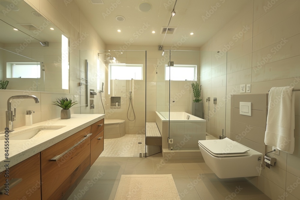 Modern Family-Friendly Bathroom with Accessible Fixtures and Step-Free Shower Design Modern Family-Friendly Bathroom with Accessible Fixtures and Step-Free Shower Design