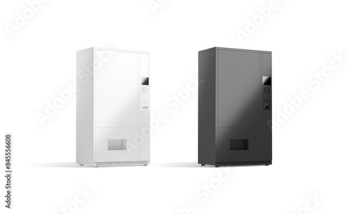 Blank black and white vending machine mockup, side view photo