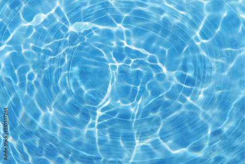 Blue water with ripples on the surface. Defocus blurred transparent blue colored clear calm water surface texture with splashes and bubbles. Water waves with shining pattern texture background.