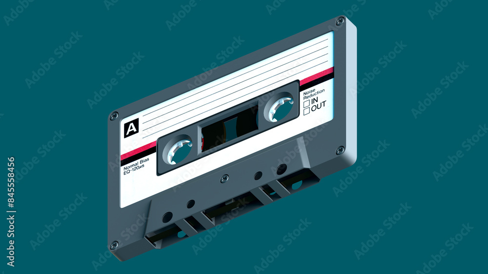 Obraz premium A classic old cassette tape for music or audio recording with background. 3D rendering.