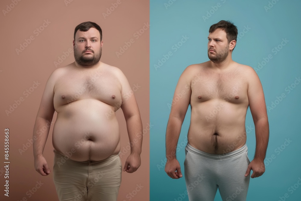 Dramatic weight transformation shown in before and after photos of a man Dramatic weight transformation shown in before and after photos of a man