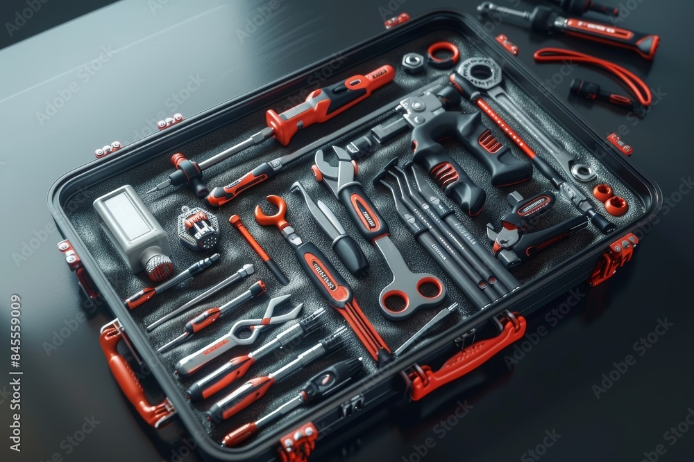 Fototapeta premium Modern Plumbing Tool Set in Professional Case Featuring Latest Technology and Ergonomic Designs