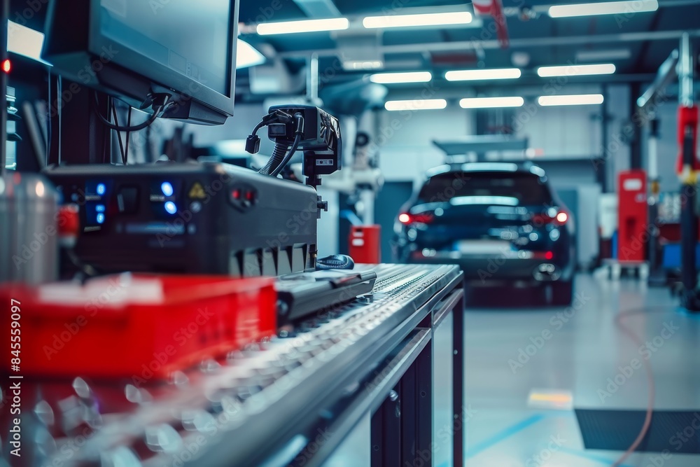 Modern Car Diagnostic Center with Advanced Equipment and Skilled Technicians Analyzing Vehicle Performance Modern Car Diagnostic Center with Advanced Equipment and Skilled Technicians Analyzing Vehicle Performance