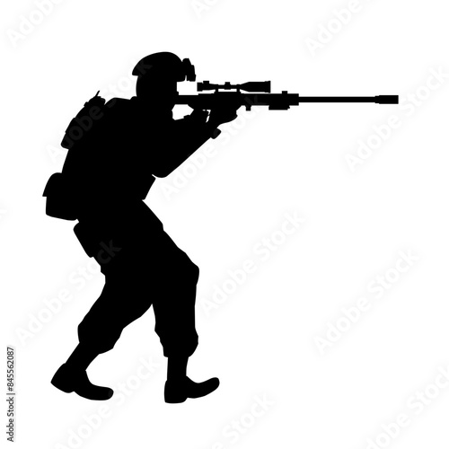 Sniper soldier silhouette for military, target, battlefield or war