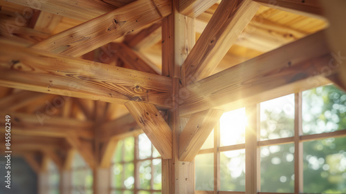 Wooden beam structure with sunlight