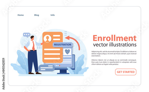 Enrollment process visualized. Flat vector illustration