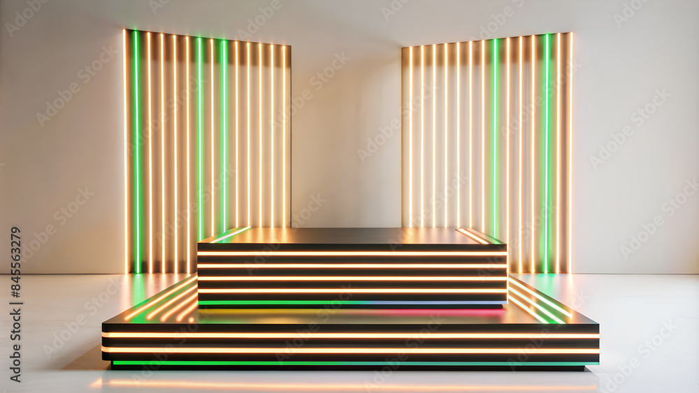 Obraz premium Creative bakground with colors full neon line on background, in studio