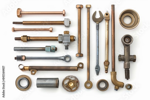 Assorted Plumbing Tools Arranged on White Background for Catalogs and Advertisements