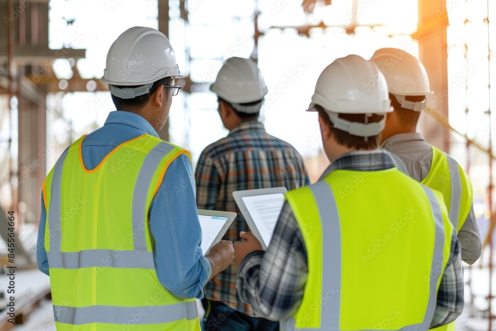 Construction Engineers Reviewing Digital Plans Construction Engineers Reviewing Digital Plans