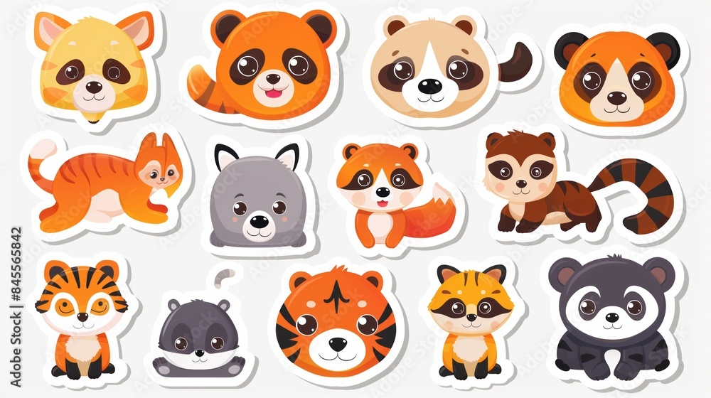 Colorful collection of cartoon baby animals on a white background. Cute wildlife theme stickers set. Colorful collection of cartoon baby animals on a white background. Cute wildlife theme stickers set.