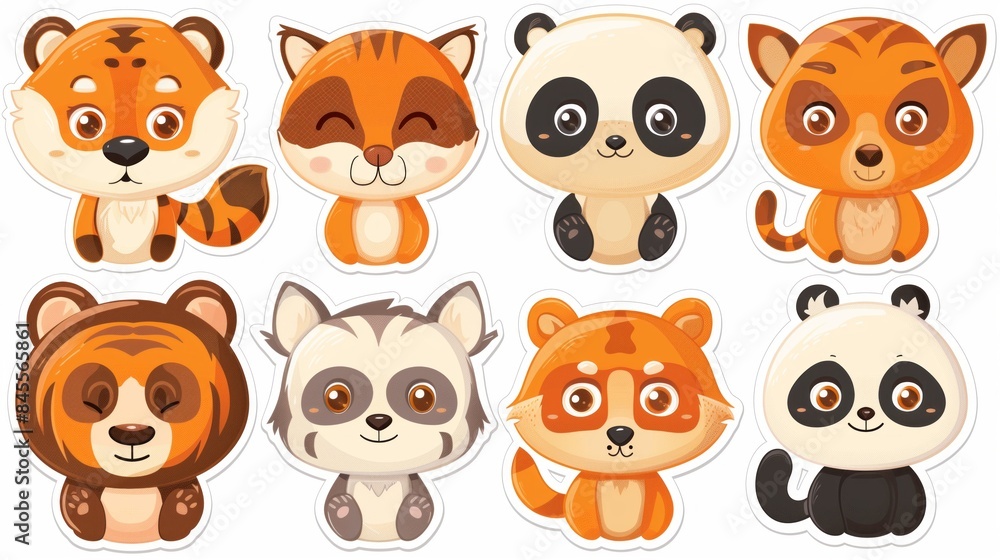 Colorful collection of cartoon baby animals on a white background. Cute wildlife theme stickers set. Colorful collection of cartoon baby animals on a white background. Cute wildlife theme stickers set.