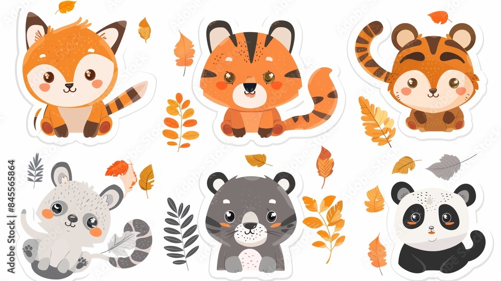 Colorful collection of cartoon baby animals on a white background. Cute wildlife theme stickers set. Colorful collection of cartoon baby animals on a white background. Cute wildlife theme stickers set.