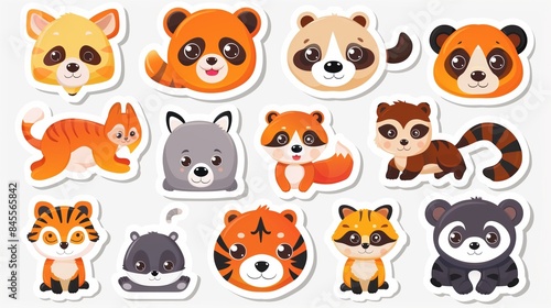 Colorful collection of cartoon baby animals on a white background. Cute wildlife theme stickers set.