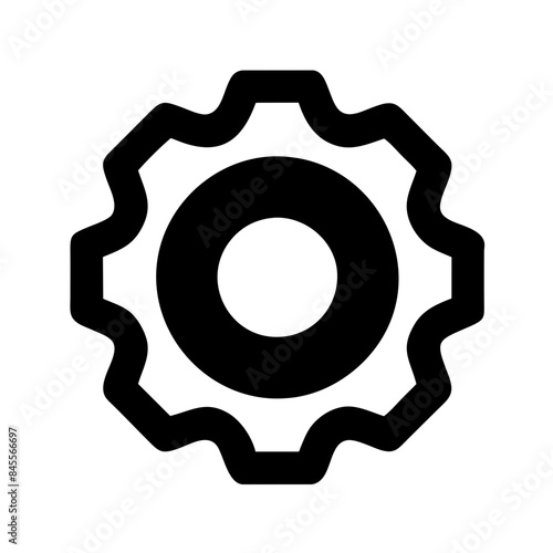 Black and White Icon of a Gear - Symbol of Settings, Mechanical Processes, or Industrial Themes.