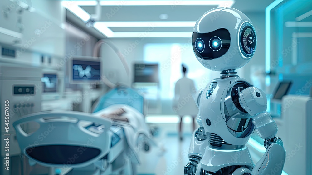 AI-powered healthcare technology, with a robot assisting a doctor in a modern clinic. AI-powered healthcare technology, with a robot assisting a doctor in a modern clinic.