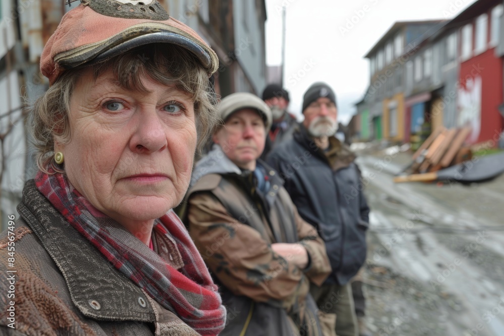 Old woman in a cap with a group of people on the background Old woman in a cap with a group of people on the background
