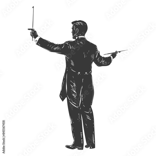 Orchestra Conductor Silhouette: Vintage Engraving Style.