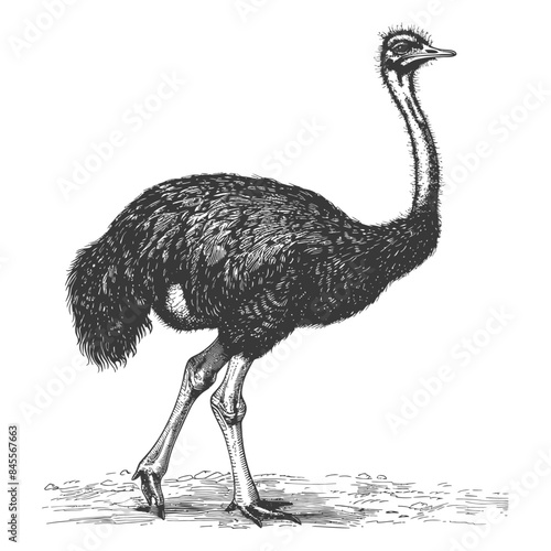 Emu Engraving: Vintage Ornithology Illustration, Isolated on White.