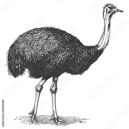 Vintage Illustration of an Emu: Detailed, Black and White Engraving.