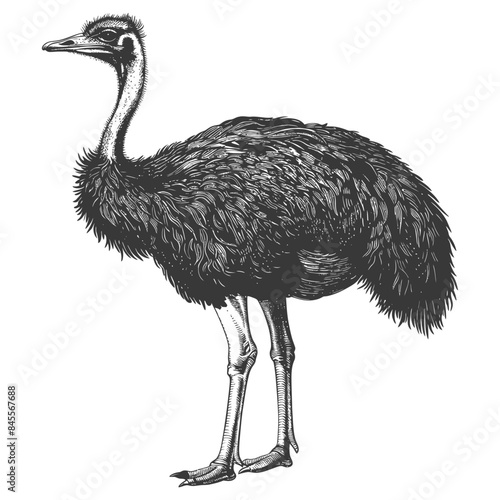 Emu Illustration: Detailed Black and White Engraving.