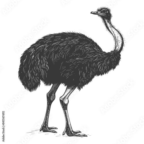 Emu Sketch: Detailed Engraving of a Flightless Australian Bird, Wildlife Illustration.