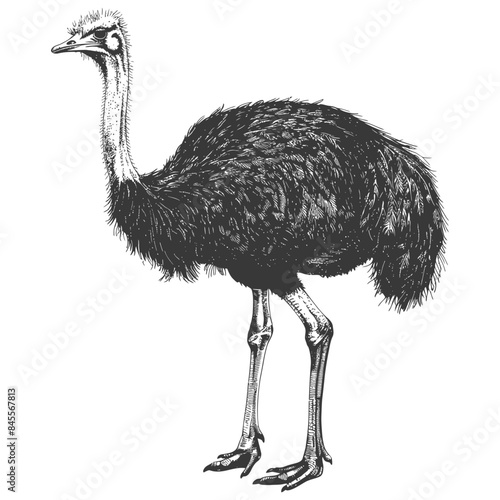 ostrich animal full body with engraving style