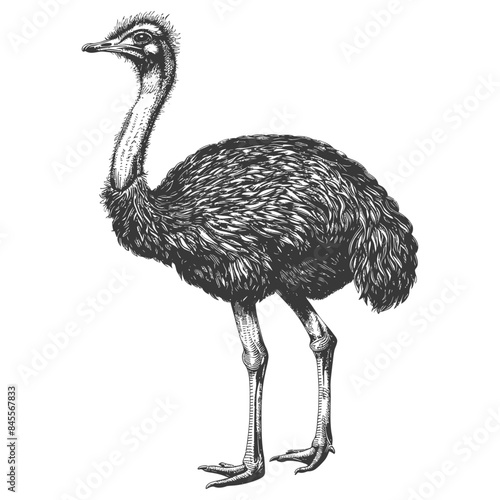 ostrich animal full body with engraving style