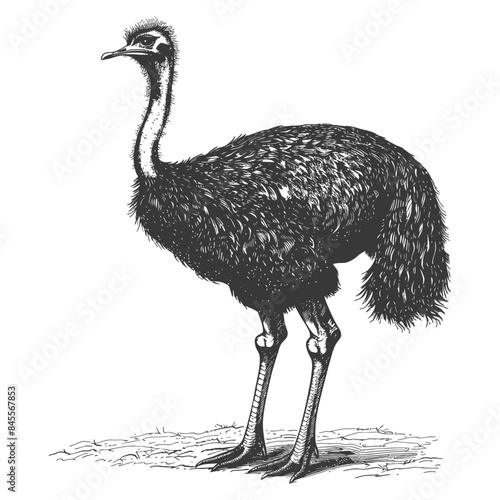 ostrich animal full body with engraving style