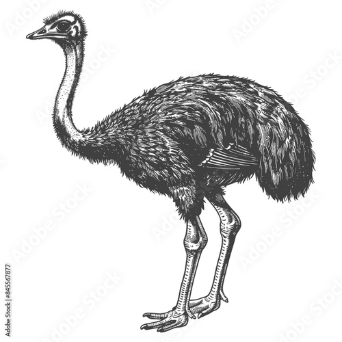 ostrich animal full body with engraving style