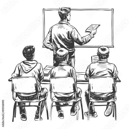 outline illustration for positive classroom for teacher teach in front class