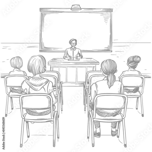 outline illustration for positive classroom for teacher teach in front class
