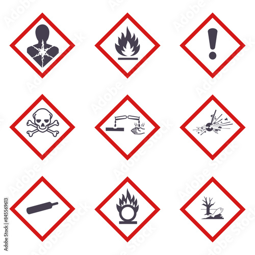 GHS hazard symbols for chemicals icon symbol set of pictograms