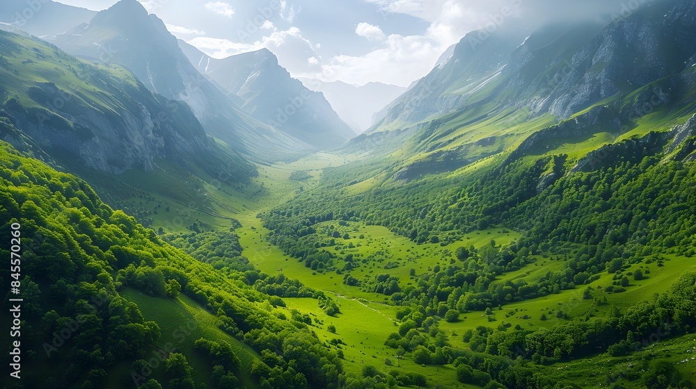 Lush Green Mountain Valley A Peaceful Retreat from Urban Rush Serene Natural Landscape Scenery Lush Green Mountain Valley A Peaceful Retreat from Urban Rush Serene Natural Landscape Scenery