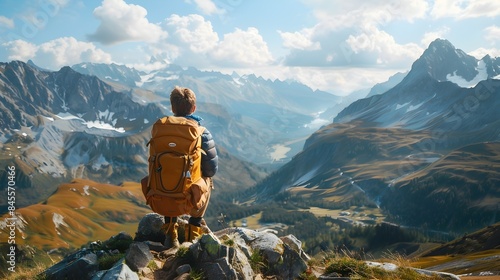 Wallpaper Mural Hiker Overlooking Vast Mountain Panorama Engulfed in Nature s Embrace Mountain Landscapes and Natural Serenity Concept Torontodigital.ca